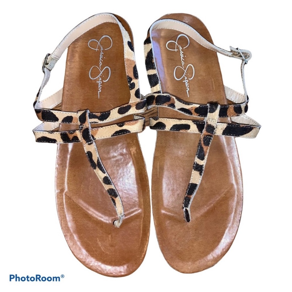 Jessica Simpson Pattie Leopard Fur Thong Sandals size 10